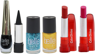 

Belle Complete Makeup - Women Makeover /Party Wear Lip Stick - Black Kajal - Nail paint - Eye Liner/Valentine Gift For Her(Set of 1)