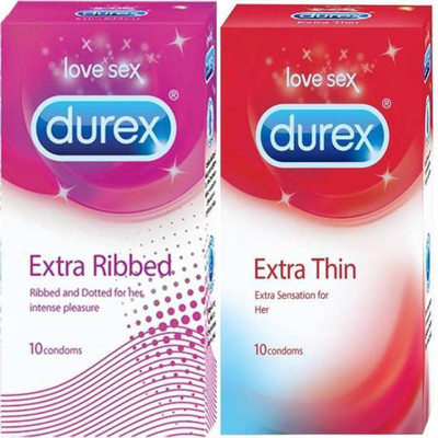 Durex Extra Ribbed and Extra Thin Condom(Set of 2, 20S)