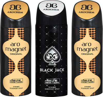

arochem ARO MAGNET & BLACK JACK DYNAMIC DEODORANT SPRAY Body Spray - For Men & Women(600 ml, Pack of 3)