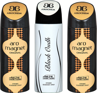

arochem ARO MAGNET & BLACK OUDH DYNAMIC DEODORANT SPRAY Body Spray - For Men & Women(600 ml, Pack of 3)