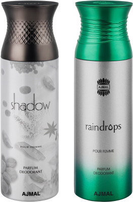 

Ajmal Shadow Him & Raindrops Deodorant Spray - For Men & Women(200 ml, Pack of 2)