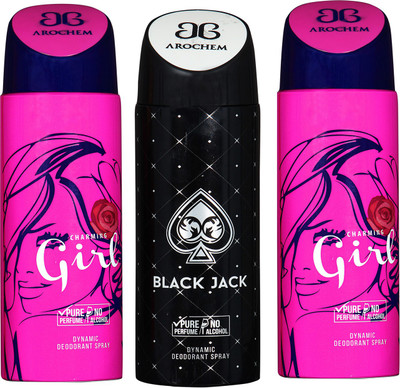 

arochem GIRL & BLACK JACK DYNAMIC DEODORANT SPRAY Body Spray - For Men & Women(600 ml, Pack of 3)