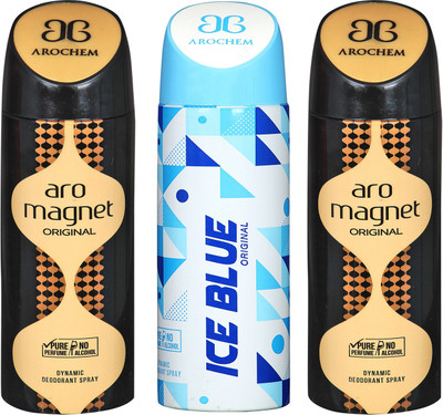 

arochem ARO MAGNET & ICE BLUE DYNAMIC DEODORANT SPRAY Body Spray - For Men & Women(600 ml, Pack of 3)