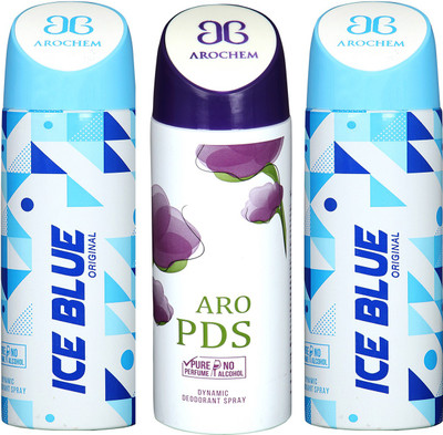 

arochem BLACK JACK & ICE BLUE & ARO PDS DYNAMIC DEODORANT SPRAY Body Spray - For Men & Women(600 ml, Pack of 3)