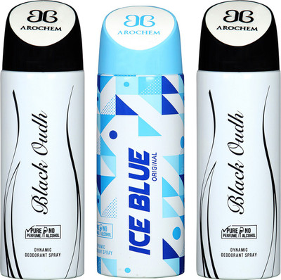 

arochem BLACK OUDH & ICE BLUE DYNAMIC DEODORANT SPRAY Body Spray - For Men & Women(600 ml, Pack of 3)