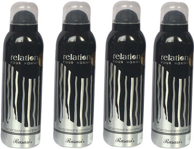 

Rasasi Relation Pour Homme (Pack of 4) Body Spray - For Men(800 ml, Pack of 4)