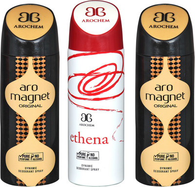 

arochem ARO MAGNET & ETHENA DYNAMIC DEODORANT SPRAY Body Spray - For Men & Women(600 ml, Pack of 3)