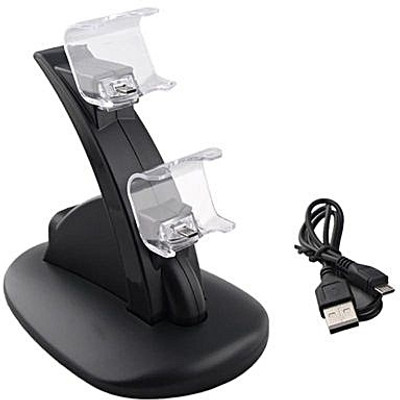 

New World Dual Gaming Controller LED Charging Stand USB Charger Station for PS4 Controller Gaming Accessory Kit(Black, For PS4)