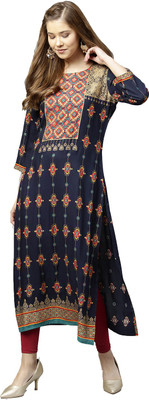 Varanga Women Printed Straight Kurta(Blue)