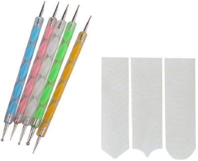 

FOK Plastic Nail Art Dotting Pen Marbelizing Tool and French Manicure Sticker (Multicolour)(Multicolor)