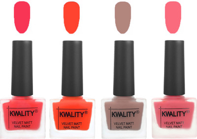 

Kwality Velvet Dull Matte Nail Polish Pink Mania,Candy Orange,Salmon Run,Frozen Pink(Pack of 4)