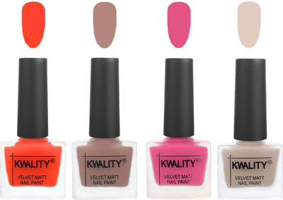 

Kwality Velvet Dull Matte Nail Polish Candy Orange,Salmon Run,Pink Mania,Light Beige(Pack of 4)