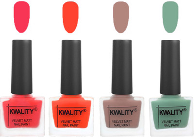 

Kwality Velvet Dull Matte Nail Polish Pink Mania,Candy Orange,Salmon Run,Mischievous Mint(Pack of 4)