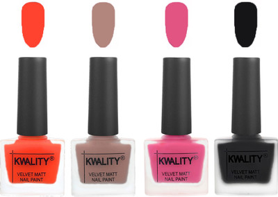 

Kwality Velvet Dull Matte Nail Polish Candy Orange,Salmon Run,Pink Mania,Black(Pack of 4)