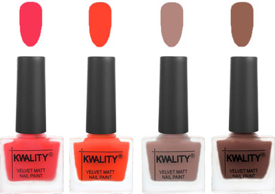 

Kwality Velvet Dull Matte Nail Polish Pink Mania,Candy Orange,Salmon Run,Shock Brown(Pack of 4)