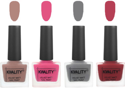 

Kwality Velvet Dull Matte Nail Polish Salmon Run,Pink Mania,Grey,Rani Pink(Pack of 4)