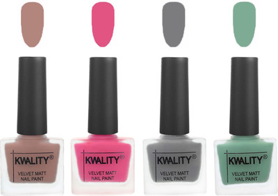 

Kwality Velvet Dull Matte Nail Polish Salmon Run,Pink Mania,Grey,Mischievous Mint(Pack of 4)