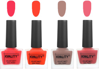 

Kwality Velvet Dull Matte Nail Polish Pink Mania,Candy Orange,Salmon Run,Nude Pink(Pack of 4)