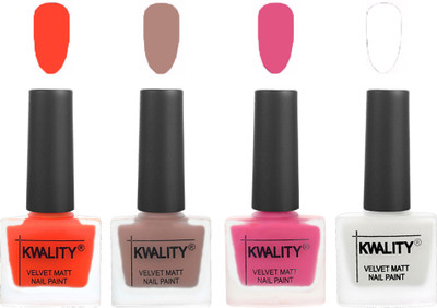 

Kwality Velvet Dull Matte Nail Polish Candy Orange,Salmon Run,Pink Mania,White(Pack of 4)