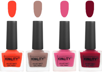 

Kwality Velvet Dull Matte Nail Polish Candy Orange,Salmon Run,Pink Mania,Berry(Pack of 4)
