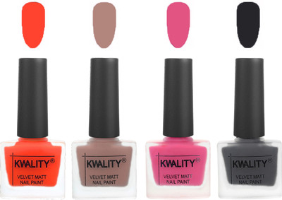 

Kwality Velvet Dull Matte Nail Polish Candy Orange,Salmon Run,Pink Mania,Dark Grey(Pack of 4)