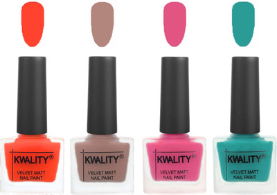 

Kwality Velvet Dull Matte Nail Polish Candy Orange,Salmon Run,Pink Mania,Sea Green(Pack of 4)