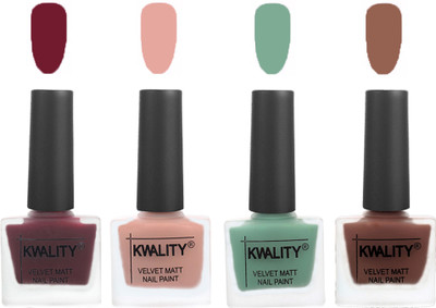 

Kwality Velvet Dull Matte Nail Polish Maroon,Salmon Pink,Mischievous Mint,Shock Brown(Pack of 4)
