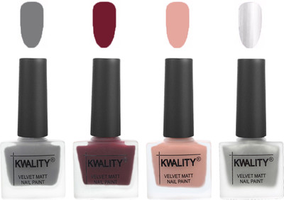 

Kwality Velvet Dull Matte Nail Polish Grey,Maroon,Salmon Pink,Silver(Pack of 4)