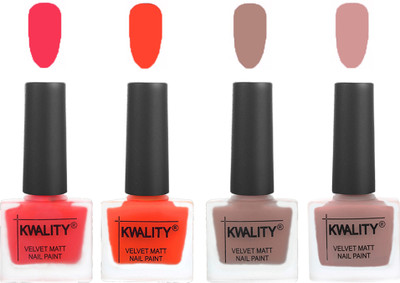 

Kwality Velvet Dull Matte Nail Polish Pink Mania,Candy Orange,Salmon Run,Salmon(Pack of 4)