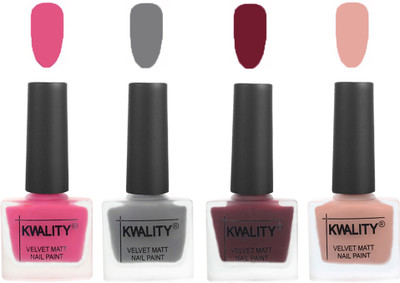 

Kwality Velvet Dull Matte Nail Polish Pink Mania,Grey,Maroon,Salmon Pink(Pack of 4)