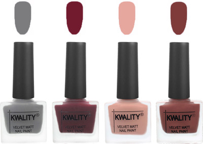 

Kwality Velvet Dull Matte Nail Polish Grey,Maroon,Salmon Pink,Dark Tan(Pack of 4)