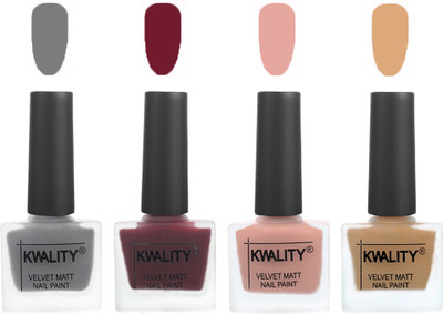 

Kwality Velvet Dull Matte Nail Polish Grey,Maroon,Salmon Pink,Beige(Pack of 4)