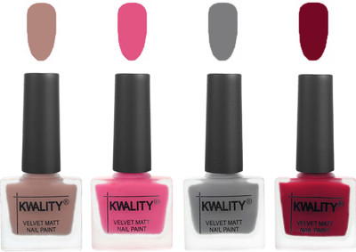 

Kwality Velvet Dull Matte Nail Polish Salmon Run,Pink Mania,Grey,Berry(Pack of 4)