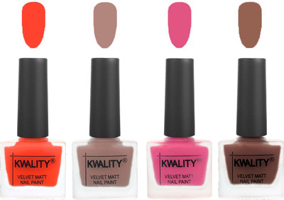 

Kwality Velvet Dull Matte Nail Polish Candy Orange,Salmon Run,Pink Mania,Shock Brown(Pack of 4)