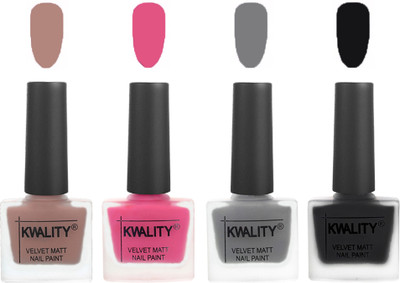 

Kwality Velvet Dull Matte Nail Polish Salmon Run,Pink Mania,Grey,Black(Pack of 4)