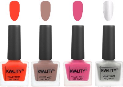 

Kwality Velvet Dull Matte Nail Polish Candy Orange,Salmon Run,Pink Mania,Silver(Pack of 4)