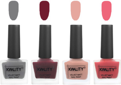 

Kwality Velvet Dull Matte Nail Polish Grey,Maroon,Salmon Pink,Nude Pink(Pack of 4)