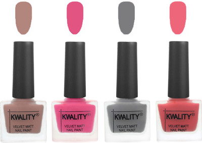 

Kwality Velvet Dull Matte Nail Polish Salmon Run,Pink Mania,Grey,Nude Pink(Pack of 4)