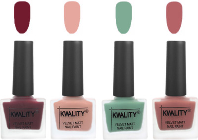 

Kwality Velvet Dull Matte Nail Polish Maroon,Salmon Pink,Mischievous Mint,Dark Nude(Pack of 4)