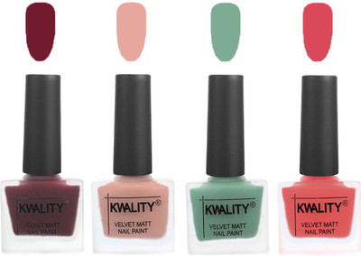 

Kwality Velvet Dull Matte Nail Polish Maroon,Salmon Pink,Mischievous Mint,Baby Pink(Pack of 4)