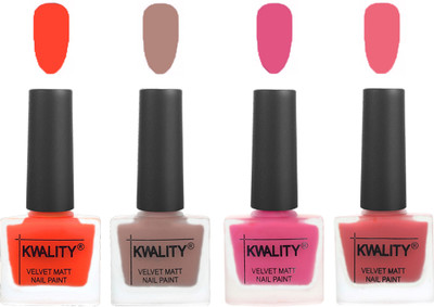 

Kwality Velvet Dull Matte Nail Polish Candy Orange,Salmon Run,Pink Mania,Nude Pink(Pack of 4)