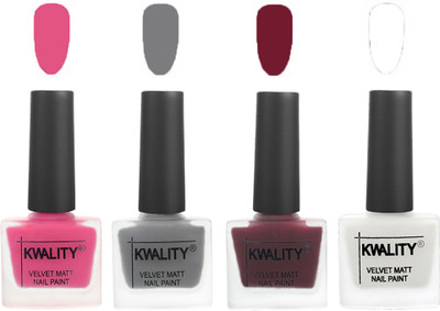 

Kwality Velvet Dull Matte Nail Polish Pink Mania,Grey,Maroon,White(Pack of 4)