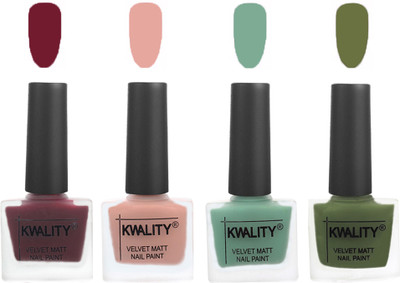 

Kwality Velvet Dull Matte Nail Polish Maroon,Salmon Pink,Mischievous Mint,Olive Green(Pack of 4)