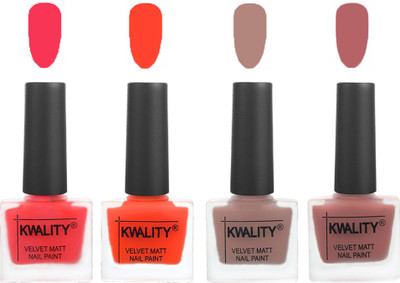 

Kwality Velvet Dull Matte Nail Polish Pink Mania,Candy Orange,Salmon Run,Dark Nude(Pack of 4)