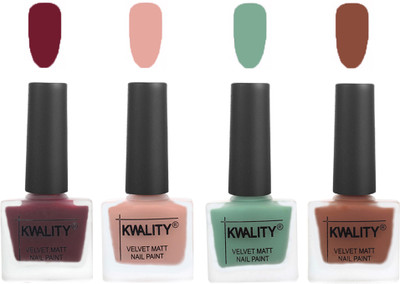 

Kwality Velvet Dull Matte Nail Polish Maroon,Salmon Pink,Mischievous Mint,Brown(Pack of 4)