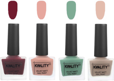 

Kwality Velvet Dull Matte Nail Polish Maroon,Salmon Pink,Mischievous Mint,Light Baby Nude(Pack of 4)