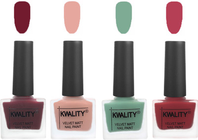 

Kwality Velvet Dull Matte Nail Polish Maroon,Salmon Pink,Mischievous Mint,Rani Pink(Pack of 4)