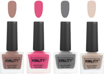 

Kwality Velvet Dull Matte Nail Polish Salmon Run,Pink Mania,Grey,Light Beige(Pack of 4)