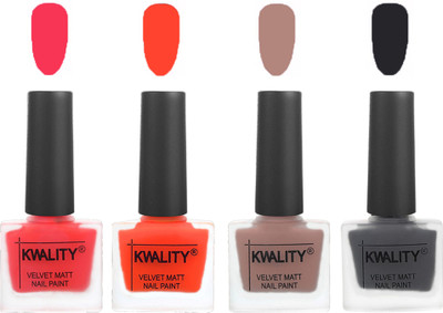 

Kwality Velvet Dull Matte Nail Polish Pink Mania,Candy Orange,Salmon Run,Dark Grey(Pack of 4)