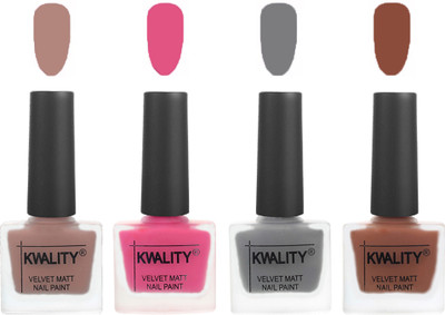 

Kwality Velvet Dull Matte Nail Polish Salmon Run,Pink Mania,Grey,Brown(Pack of 4)